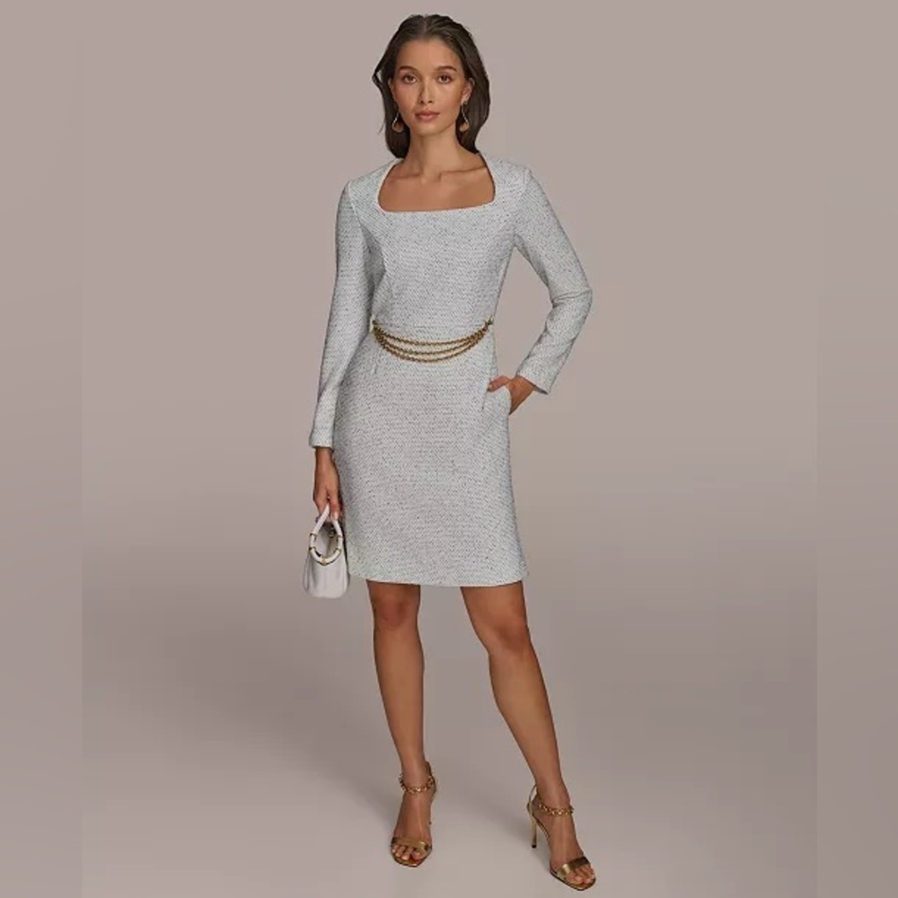 Donna Karan New York (G4) Women's Square-Neck Chain-Trim Dress NWT SIZE 8